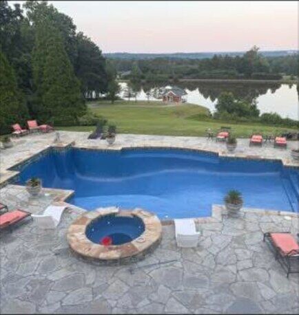 Finished pool with flake deck, lakeside